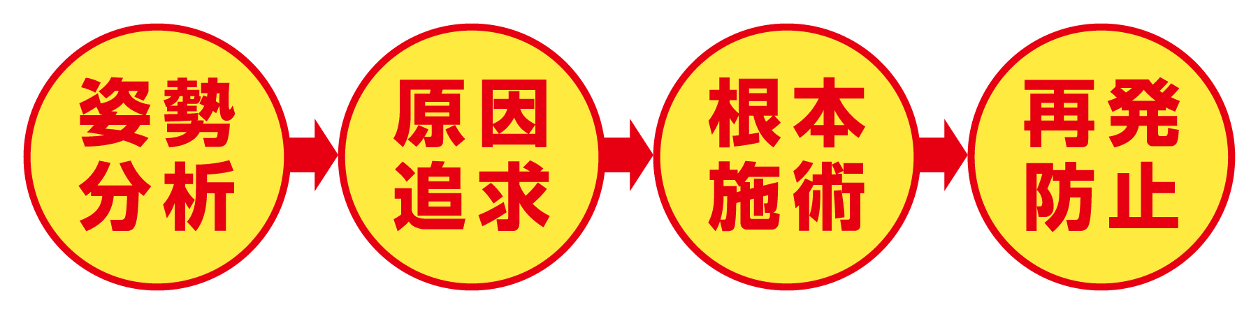 姿勢分析、原因追及、根本施術、再発防止